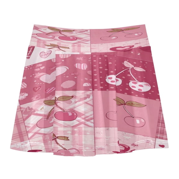 Girls' Skorts Elastic Waist Skorts with Inner Shorts Athletic Workout Shorts Skirts Cherry Pattern with Bows Small
