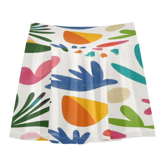 Girls' Skorts Elastic Waist Skorts with Inner Shorts Athletic Workout Shorts Skirts Colorful Abstract Shapes Small