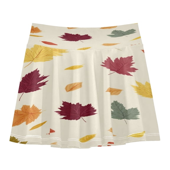 Girls' Skorts Elastic Waist Skorts with Inner Shorts Athletic Workout Shorts Skirts Colorful Autumn Leaves Pattern Small
