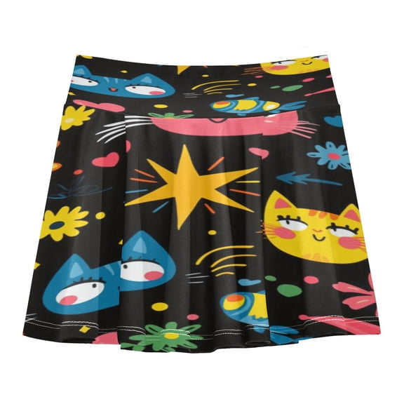 Girls' Skorts Elastic Waist Skorts with Inner Shorts Athletic Workout Shorts Skirts Colorful Cartoon Patterns Small