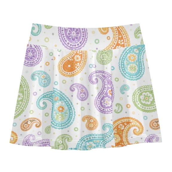 Girls' Skorts Elastic Waist Skorts with Inner Shorts Athletic Workout Shorts Skirts Colorful Paisley Pattern X-Small