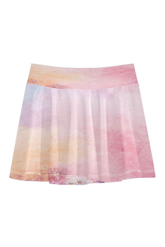 Girls' Skorts Elastic Waist Skorts with Inner Shorts Athletic Workout Shorts Skirts Colorful Pastel Floral Pattern Medium
