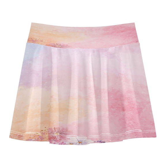 Girls' Skorts Elastic Waist Skorts with Inner Shorts Athletic Workout Shorts Skirts Colorful Pastel Floral Pattern Small