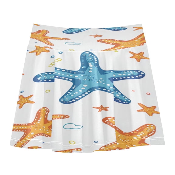 Girls' Skorts Elastic Waist Skorts with Inner Shorts Athletic Workout Shorts Skirts Colorful Starfish Pattern Small