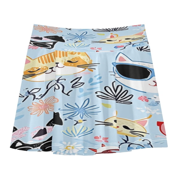 Girls' Skorts Elastic Waist Skorts with Inner Shorts Athletic Workout Shorts Skirts Colorsful Cute Cats Small