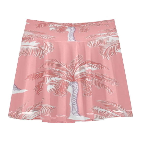 Girls' Skorts Elastic Waist Skorts with Inner Shorts Athletic Workout Shorts Skirts Coral Pink Palm Tree Small
