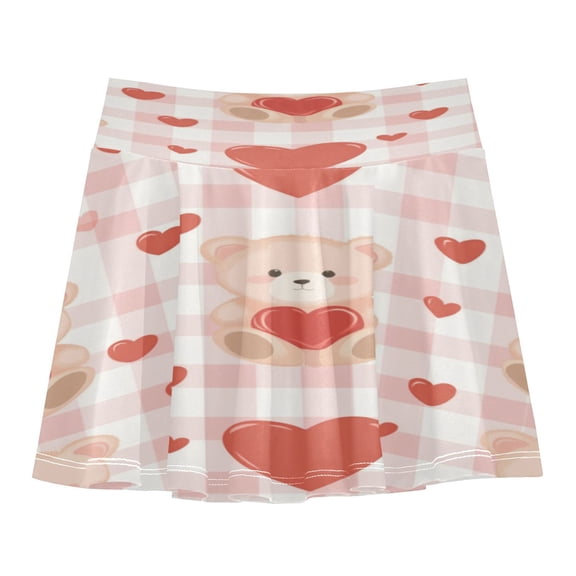 Girls' Skorts Elastic Waist Skorts with Inner Shorts Athletic Workout Shorts Skirts Cute Bear Pattern Small