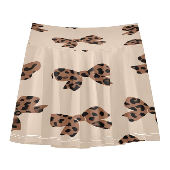 Girls' Skorts Elastic Waist Skorts with Inner Shorts Athletic Workout Shorts Skirts Cute Brown Bow Small
