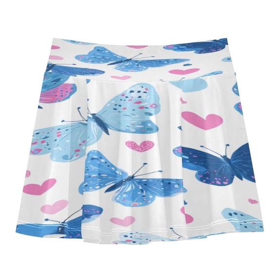 Girls' Skorts Elastic Waist Skorts with Inner Shorts Athletic Workout Shorts Skirts Cute Butterflies and Hearts Pattern Small