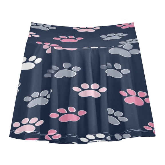 Girls' Skorts Elastic Waist Skorts with Inner Shorts Athletic Workout Shorts Skirts Cute Cat Paw Pattern X-Large
