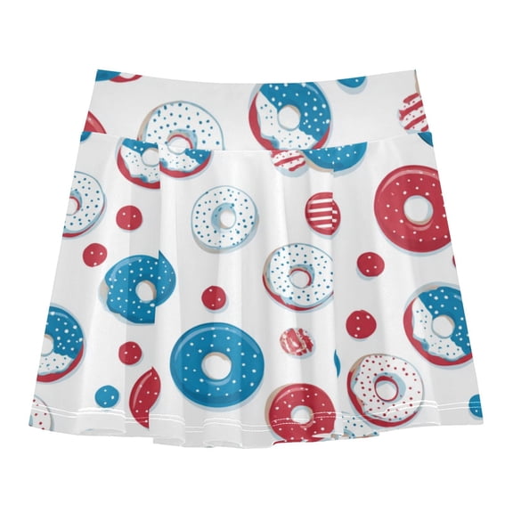 Girls' Skorts Elastic Waist Skorts with Inner Shorts Athletic Workout Shorts Skirts Cute Doughnuts Pattern Small