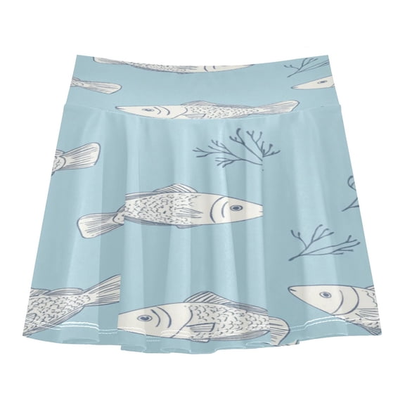 Girls' Skorts Elastic Waist Skorts with Inner Shorts Athletic Workout Shorts Skirts Cute Fish Pattern Small