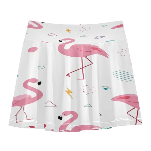 Girls' Skorts Elastic Waist Skorts with Inner Shorts Athletic Workout Shorts Skirts Cute Flamingo Pattern Small
