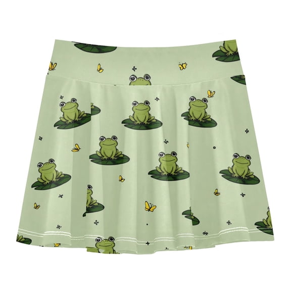 Girls' Skorts Elastic Waist Skorts with Inner Shorts Athletic Workout Shorts Skirts Cute Frogs on Lily Pads Small