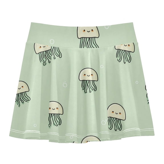 Girls' Skorts Elastic Waist Skorts with Inner Shorts Athletic Workout Shorts Skirts Cute Jellyfish Pattern X-Large