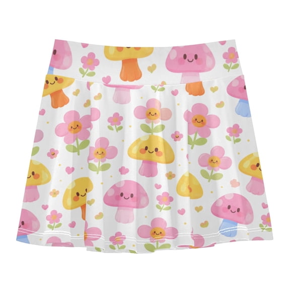 Girls' Skorts Elastic Waist Skorts with Inner Shorts Athletic Workout Shorts Skirts Cute Mushrooms and Flowers X-Small