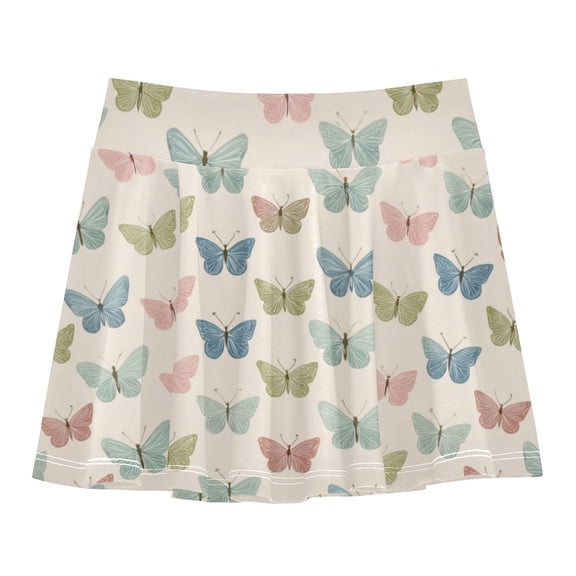 Girls' Skorts Elastic Waist Skorts with Inner Shorts Athletic Workout Shorts Skirts Cute Pastel Butterfly Pattern X-Small