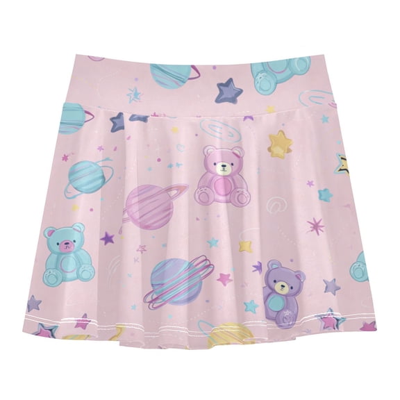 Girls' Skorts Elastic Waist Skorts with Inner Shorts Athletic Workout Shorts Skirts Cute Pastel Space Pattern X-Small