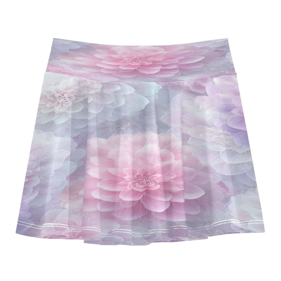 Girls' Skorts Elastic Waist Skorts with Inner Shorts Athletic Workout Shorts Skirts Cute Pastel Watercolor Floral Small