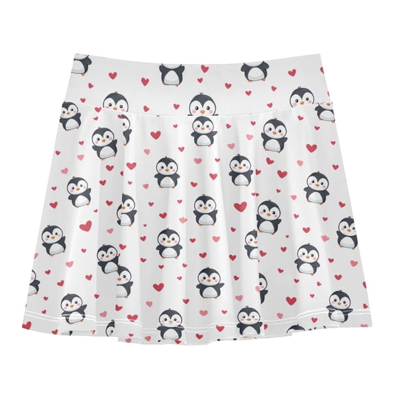 Girls' Skorts Elastic Waist Skorts with Inner Shorts Athletic Workout Shorts Skirts Cute Penguin and Hearts Pattern X-Small