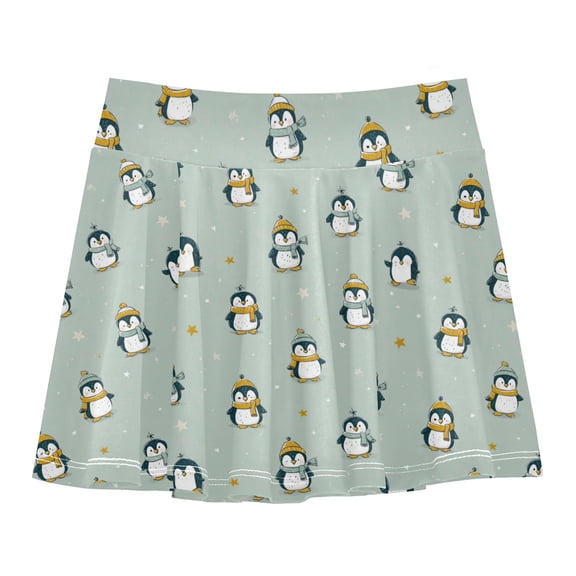 Girls' Skorts Elastic Waist Skorts with Inner Shorts Athletic Workout Shorts Skirts Cute Penguins and Stars X-Small