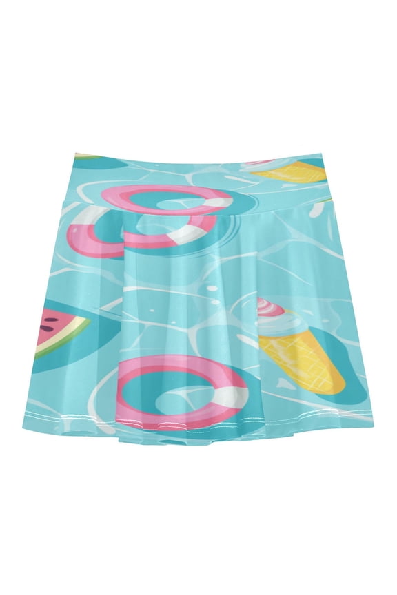 Girls' Skorts Elastic Waist Skorts with Inner Shorts Athletic Workout Shorts Skirts Cute Pool Background Medium