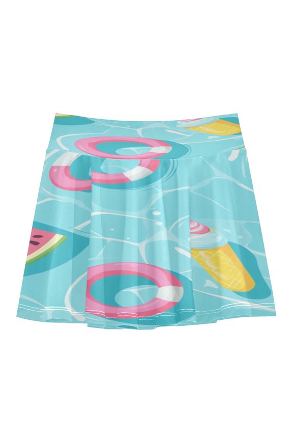 Girls' Skorts Elastic Waist Skorts with Inner Shorts Athletic Workout Shorts Skirts Cute Pool Background Small