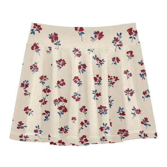 Girls' Skorts Elastic Waist Skorts with Inner Shorts Athletic Workout Shorts Skirts Cute Red Flowers Pattern X-Small