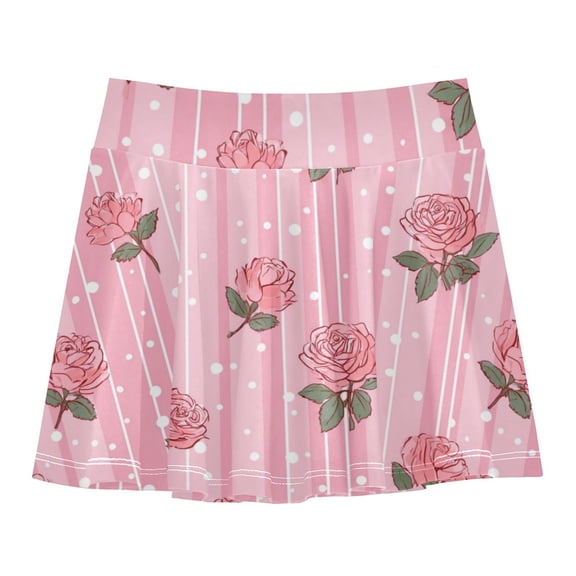 Girls' Skorts Elastic Waist Skorts with Inner Shorts Athletic Workout Shorts Skirts Cute Rose Pattern Small