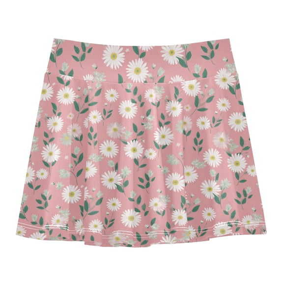 Girls' Skorts Elastic Waist Skorts with Inner Shorts Athletic Workout Shorts Skirts Cute White Daisies Pattern X-Small