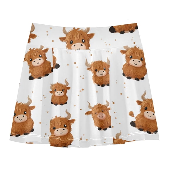 Girls' Skorts Elastic Waist Skorts with Inner Shorts Athletic Workout Shorts Skirts Cute Yaks Cow Pattern Small
