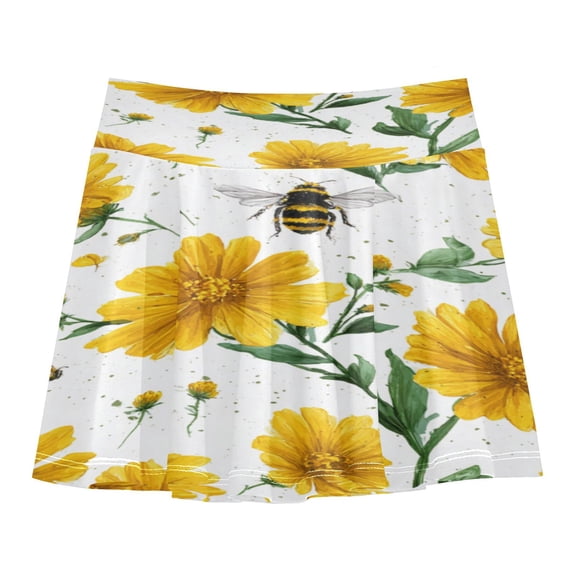 Girls' Skorts Elastic Waist Skorts with Inner Shorts Athletic Workout Shorts Skirts Daisies and Bees Pattern Small