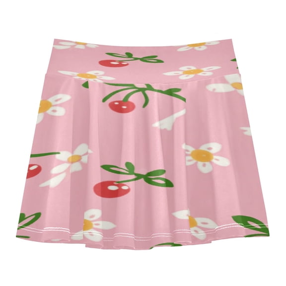 Girls' Skorts Elastic Waist Skorts with Inner Shorts Athletic Workout Shorts Skirts Daisies and Bow Pattern Small