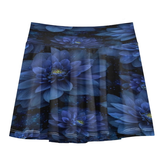 Girls' Skorts Elastic Waist Skorts with Inner Shorts Athletic Workout Shorts Skirts Deep Blue Flower Small