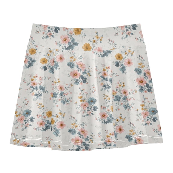 Girls' Skorts Elastic Waist Skorts with Inner Shorts Athletic Workout Shorts Skirts Delicate Pastel Floral Pattern X-Small