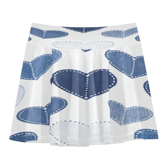 Girls' Skorts Elastic Waist Skorts with Inner Shorts Athletic Workout Shorts Skirts Denim Heart Pattern Small