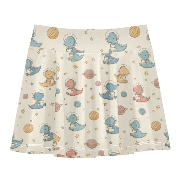 Girls' Skorts Elastic Waist Skorts with Inner Shorts Athletic Workout Shorts Skirts Dinosaurs Wearing Spacesuits X-Small