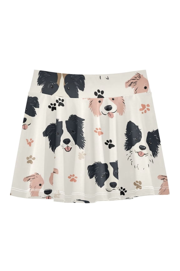 Girls' Skorts Elastic Waist Skorts with Inner Shorts Athletic Workout Shorts Skirts Dog Head and Paw Prints X-Small
