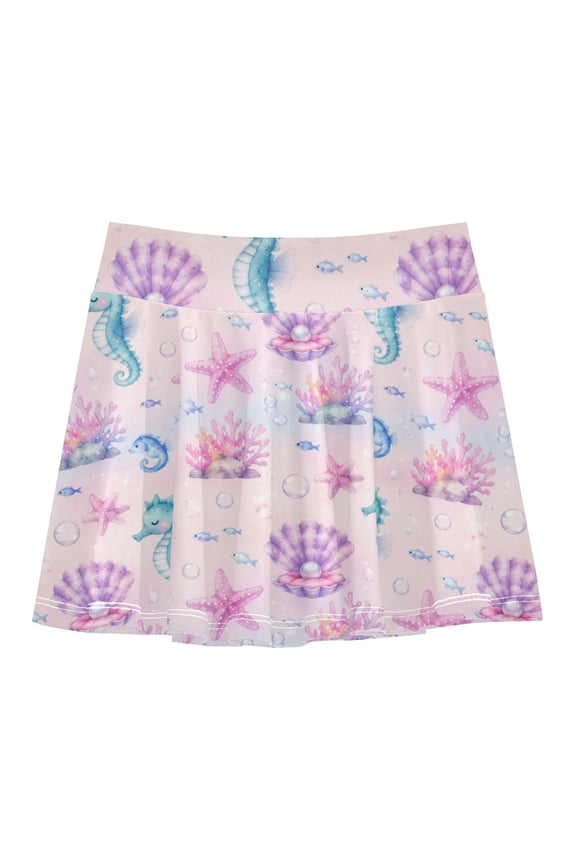 Girls' Skorts Elastic Waist Skorts with Inner Shorts Athletic Workout Shorts Skirts Dreamy Marine Life Pattern Medium