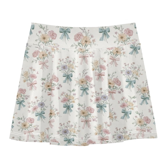 Girls' Skorts Elastic Waist Skorts with Inner Shorts Athletic Workout Shorts Skirts Elegant Bouquet Pattern X-Small