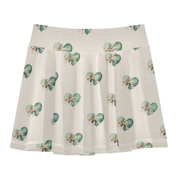 Girls' Skorts Elastic Waist Skorts with Inner Shorts Athletic Workout Shorts Skirts Emerald Green Hearts Pattern Medium