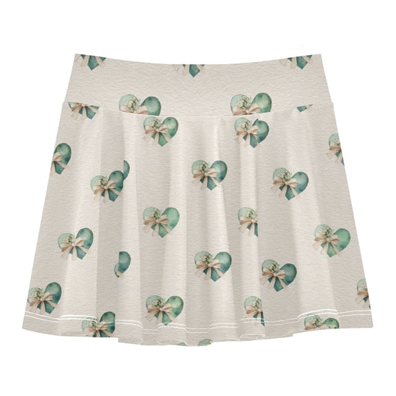 Girls' Skorts Elastic Waist Skorts with Inner Shorts Athletic Workout Shorts Skirts Emerald Green Hearts Pattern Small