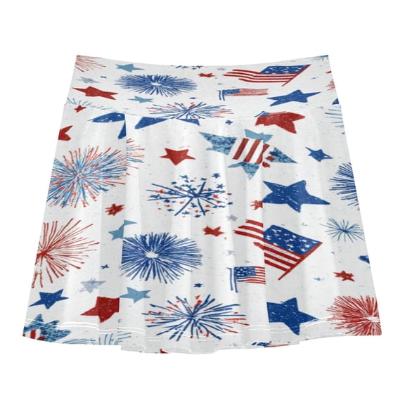 Girls' Skorts Elastic Waist Skorts with Inner Shorts Athletic Workout Shorts Skirts Fireworks and Flag Small