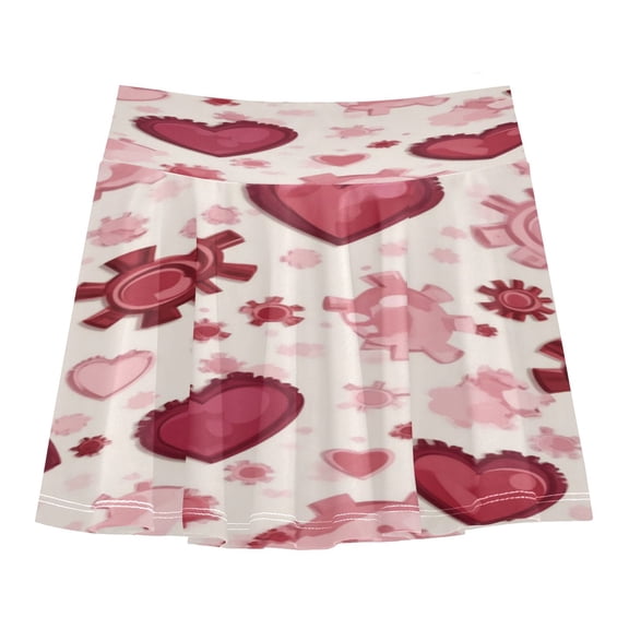 Girls' Skorts Elastic Waist Skorts with Inner Shorts Athletic Workout Shorts Skirts Gear-shaped Hearts Pattern Small