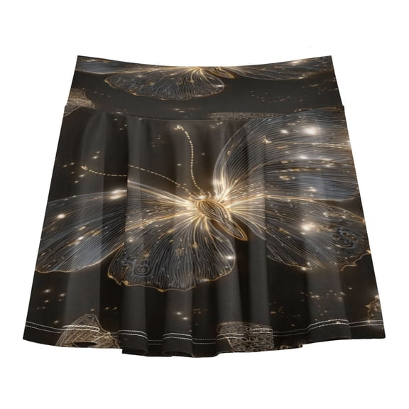 Girls' Skorts Elastic Waist Skorts with Inner Shorts Athletic Workout Shorts Skirts Gold Glowing Butterfly X-Large