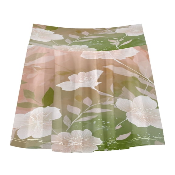 Girls' Skorts Elastic Waist Skorts with Inner Shorts Athletic Workout Shorts Skirts Gradient Elegant Floral Small