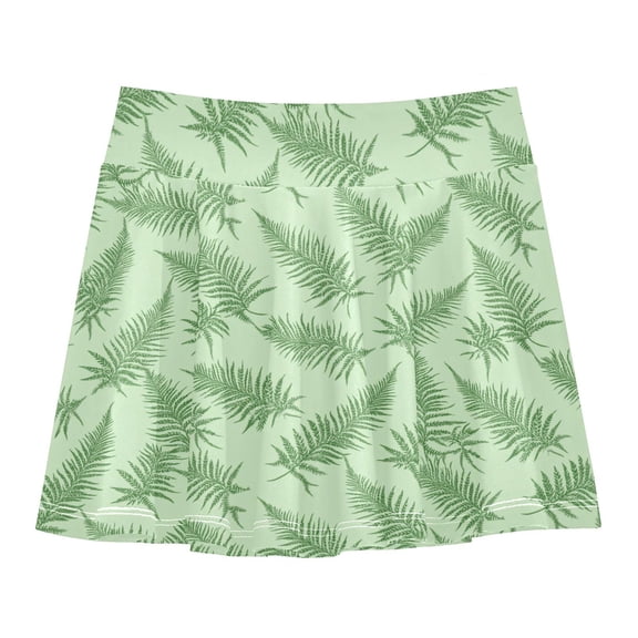 Girls' Skorts Elastic Waist Skorts with Inner Shorts Athletic Workout Shorts Skirts Green Fern Leaves Pattern Small