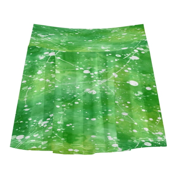 Girls' Skorts Elastic Waist Skorts with Inner Shorts Athletic Workout Shorts Skirts Green Ink Splatter Pattern Small