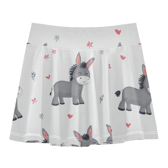 Girls' Skorts Elastic Waist Skorts with Inner Shorts Athletic Workout Shorts Skirts Grey Cute Donkeys Pattern Small