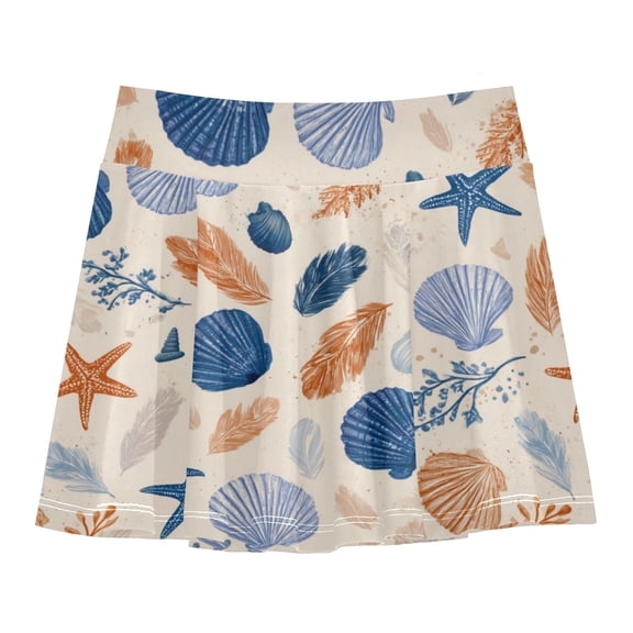 Girls' Skorts Elastic Waist Skorts with Inner Shorts Athletic Workout Shorts Skirts Hand-drawn Shell Pattern Small